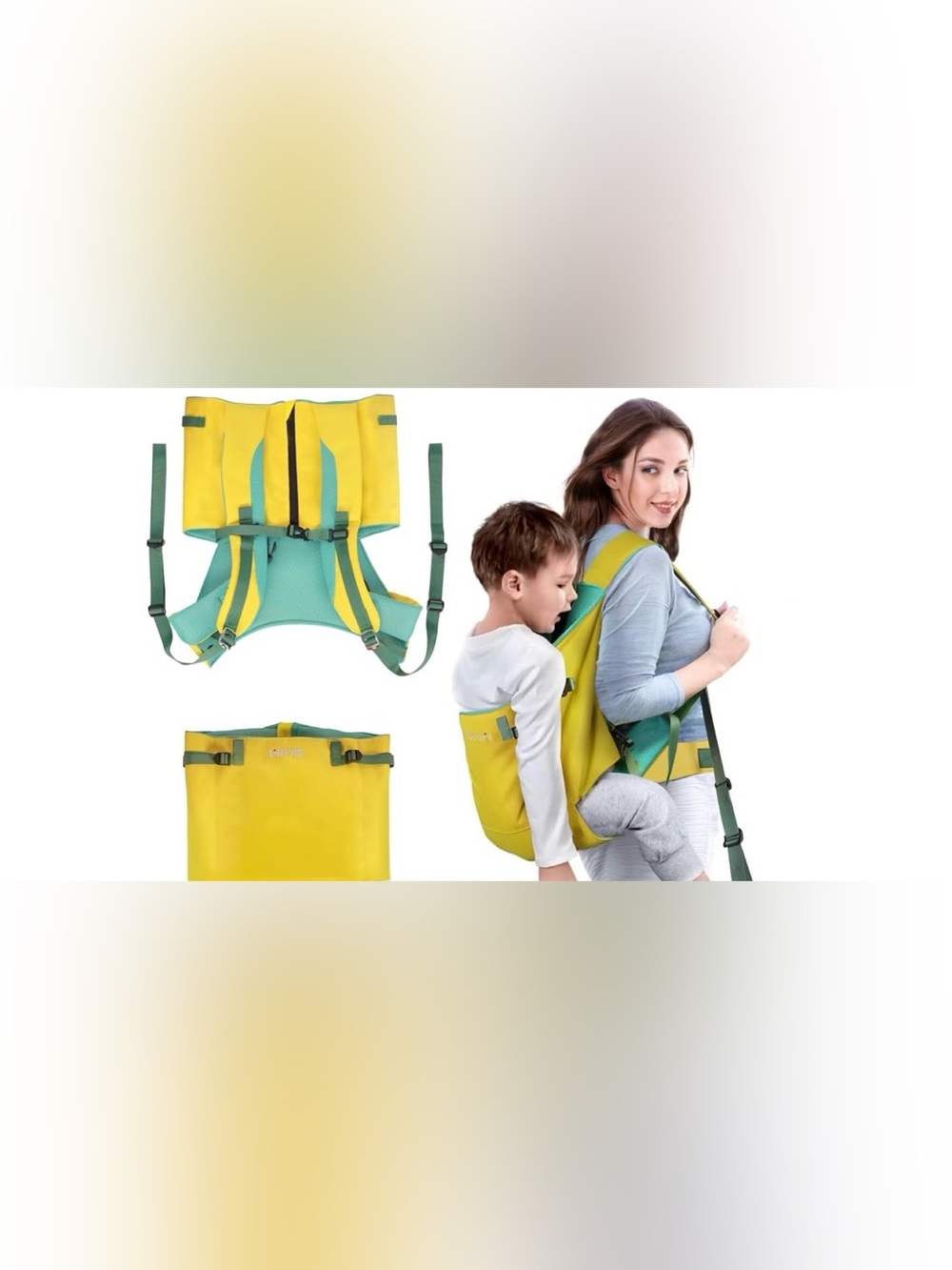Yellow Kids Ride-Along Backpack Carrier with Green Accents -